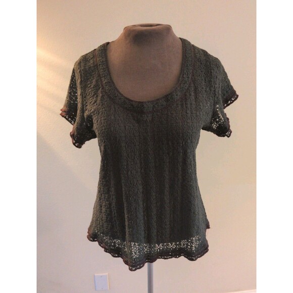 NATURAL LIFE Tops - Natural Life Lace Layering Top LG Olive Green Floral Sheer Whimisigoth